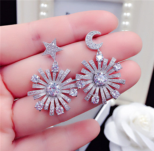 S925 Silver Star and Moon Stud Earrings, Fashionable