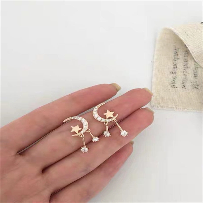 S925 Silver Minimalist Moon Star Stud Earrings