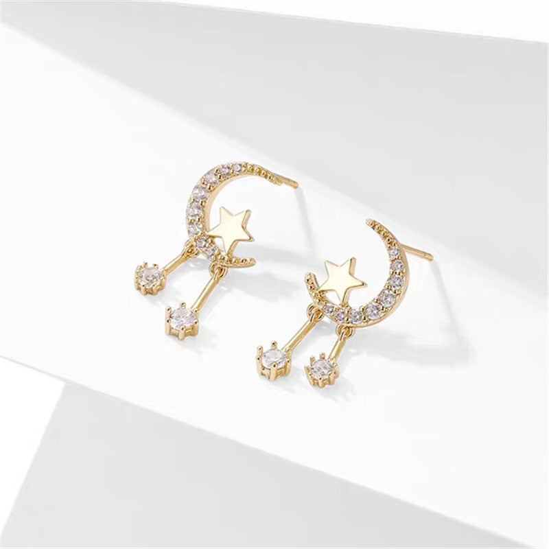 S925 Silver Minimalist Moon Star Stud Earrings