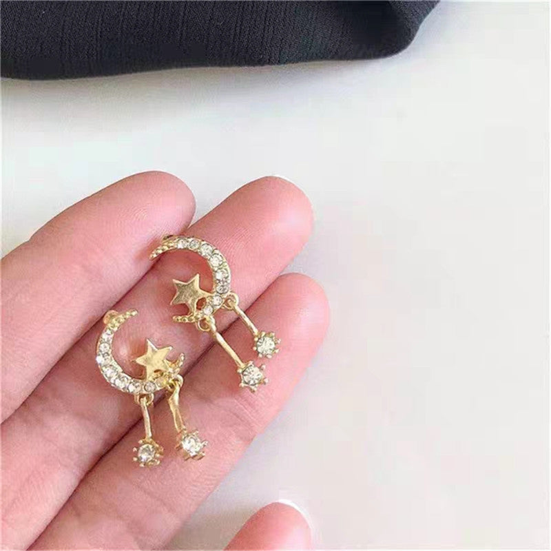 S925 Silver Minimalist Moon Star Stud Earrings