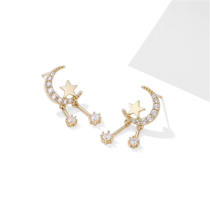 S925 Silver Minimalist Moon Star Stud Earrings