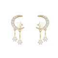 S925 Silver Minimalist Moon Star Stud Earrings